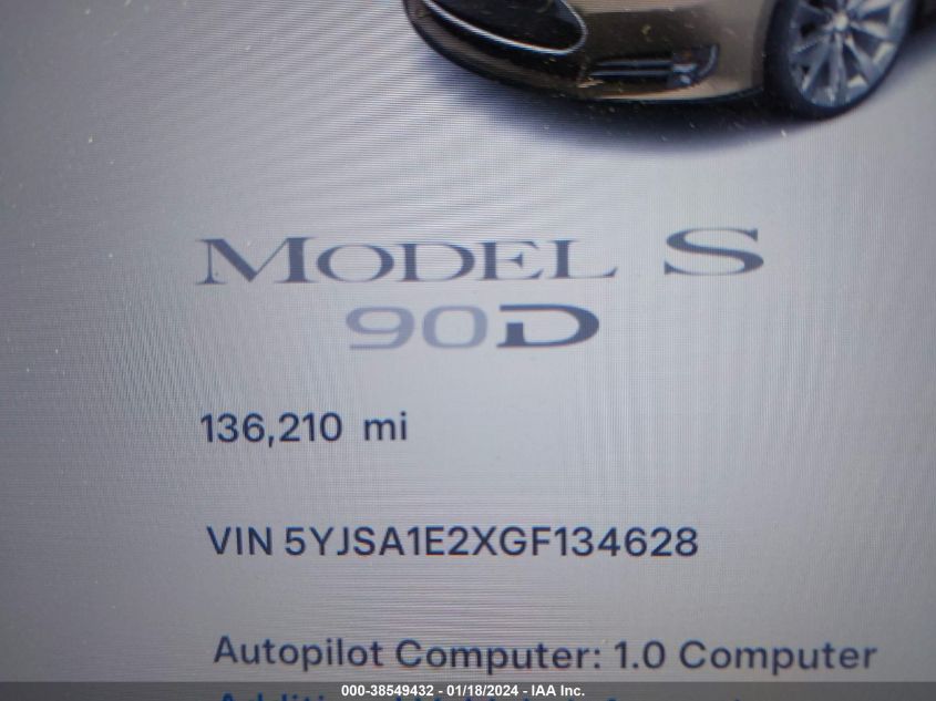 2016 TESLA MODEL S 60D/70D/75D/85D/90D - 5YJSA1E2XGF134628