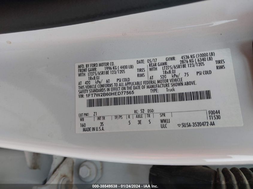 2017 FORD F-250 XLT - 1FT7W2B60HED77565