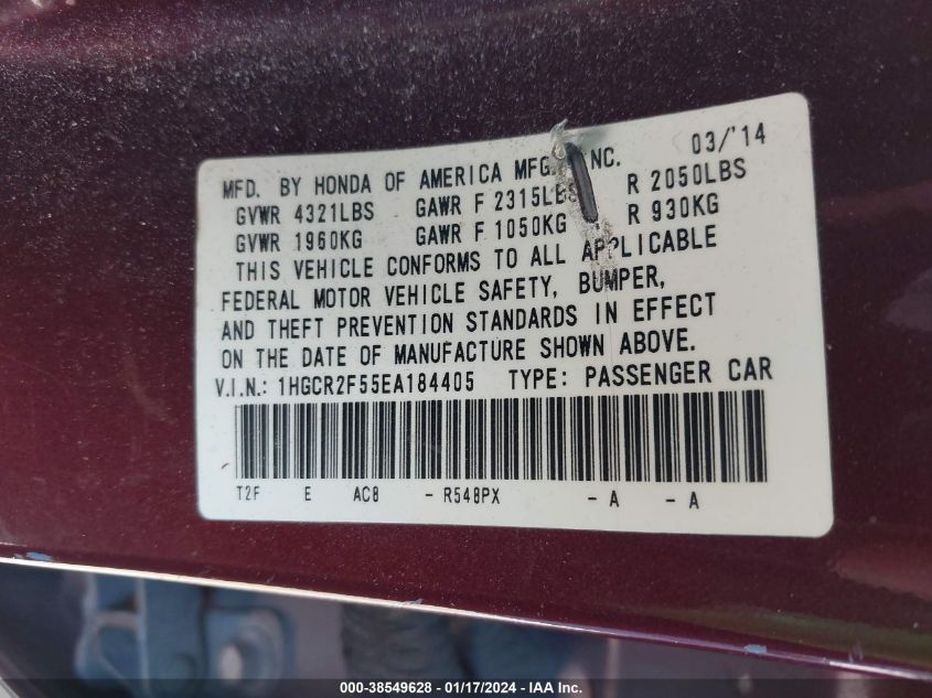 2014 HONDA ACCORD SPORT - 1HGCR2F55EA184405
