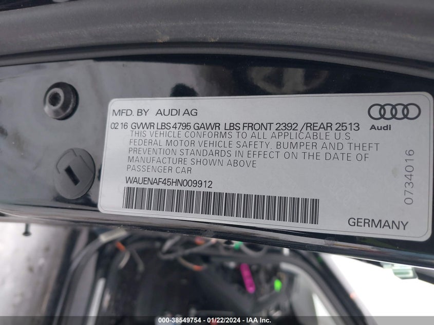 VIN WAUENAF45HN009912 2017 AUDI A4 PREMIUM PLUS