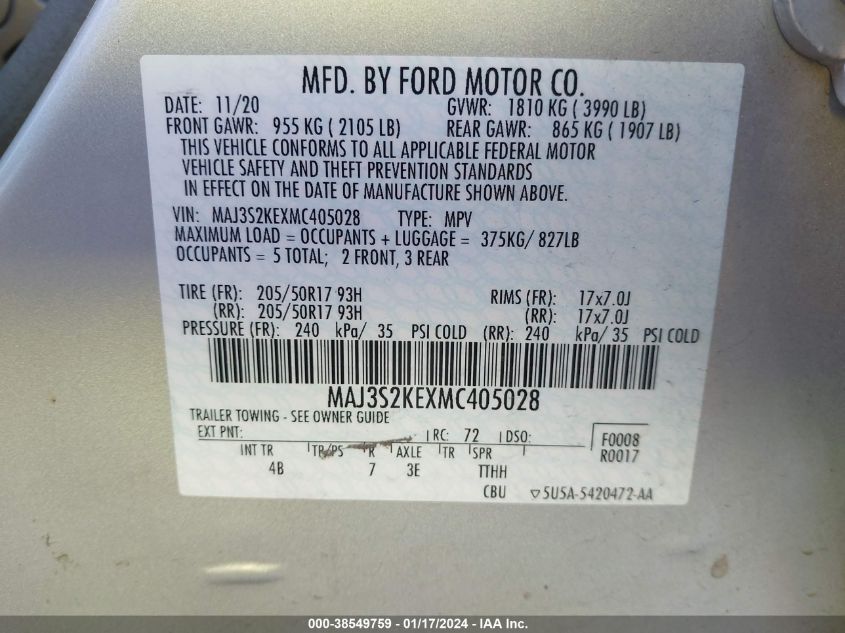 2021 FORD ECOSPORT TITANIUM - MAJ3S2KEXMC405028