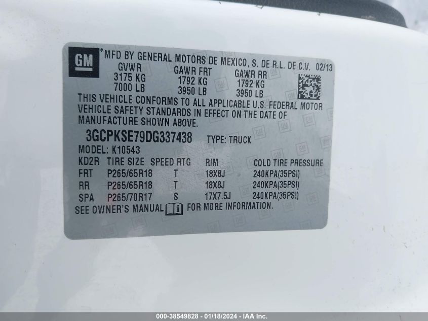 2013 CHEVROLET SILVERADO 1500 LT - 3GCPKSE79DG337438