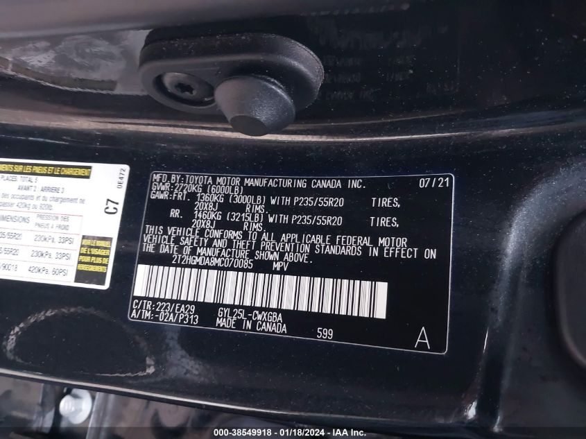 2021 LEXUS RX 450H - 2T2HGMDA8MC070085