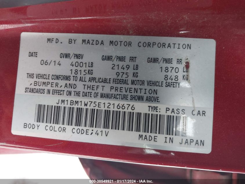 2014 MAZDA MAZDA3 I GRAND TOURING - JM1BM1W75E1216676