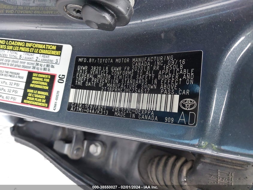 VIN 2T1BPRHE3HC754617 2017 TOYOTA COROLLA LE ECO