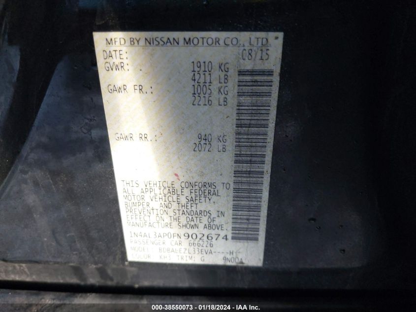 2015 NISSAN ALTIMA 2.5 S - 1N4AL3AP0FN902674