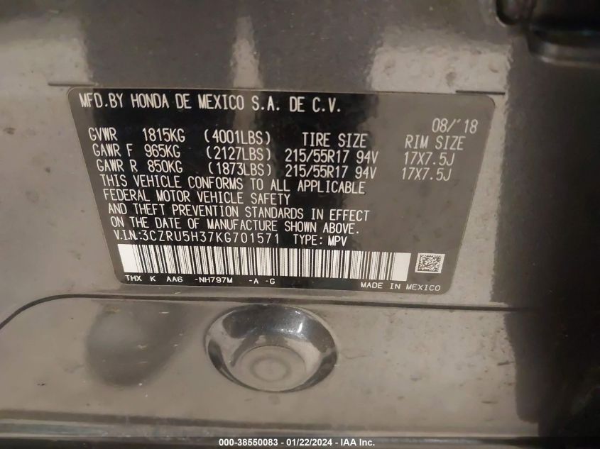 2019 HONDA HR-V LX - 3CZRU5H37KG701571