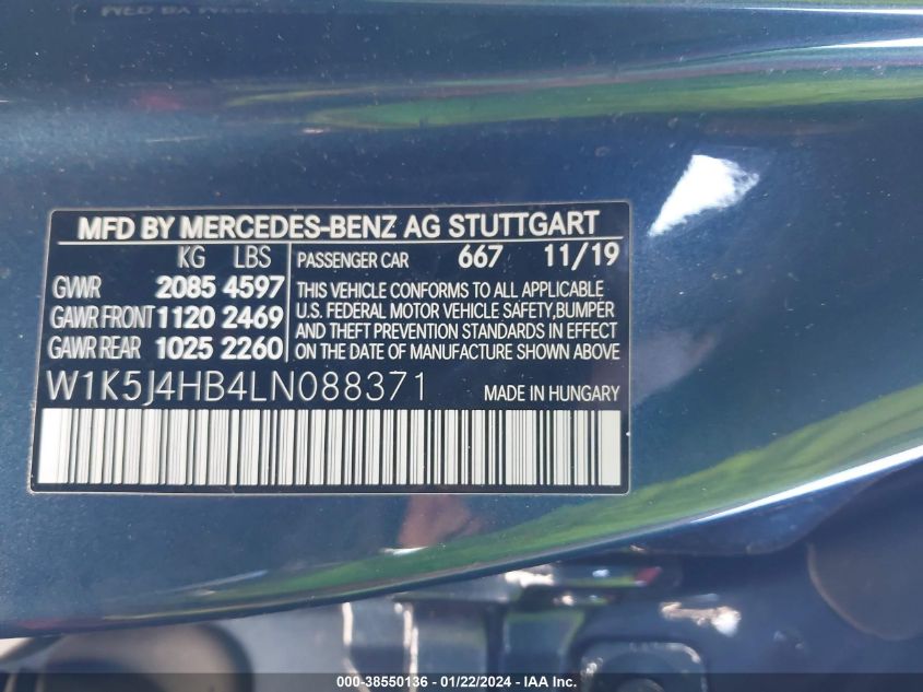2020 MERCEDES-BENZ CLA 250 250 4MATIC - W1K5J4HB4LN088371