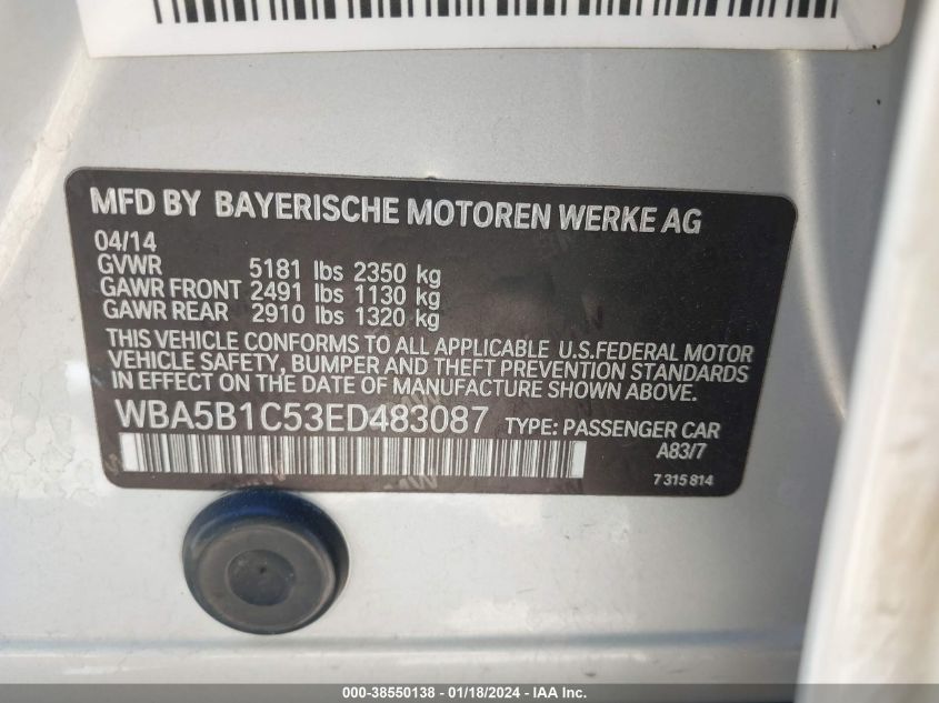 2014 BMW 535I - WBA5B1C53ED483087