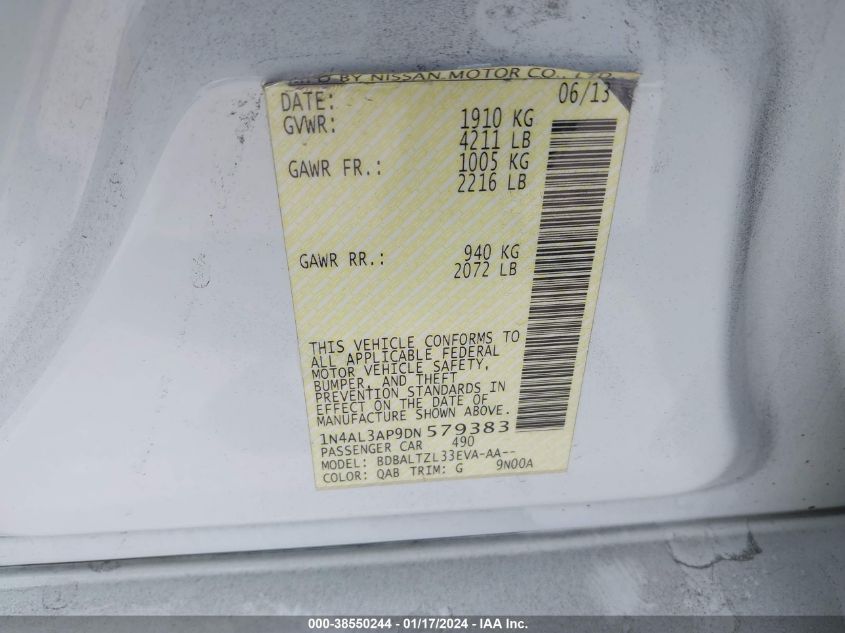 2013 NISSAN ALTIMA 2.5 SV - 1N4AL3AP9DN579383