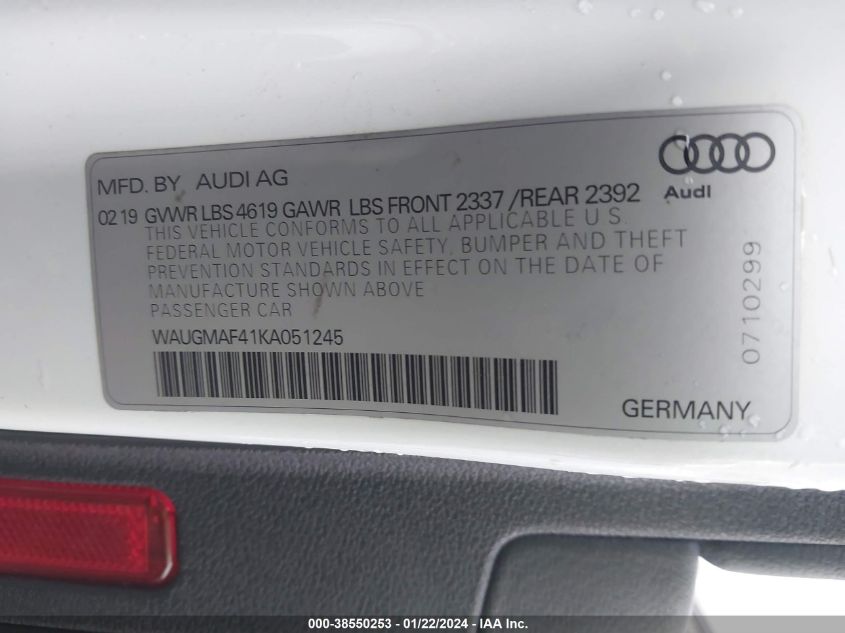 2019 AUDI A4 40 PREMIUM/40 TITANIUM PREMIUM - WAUGMAF41KA051245