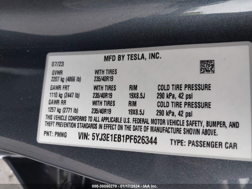 2023 TESLA MODEL 3 - 5YJ3E1EB1PF626344