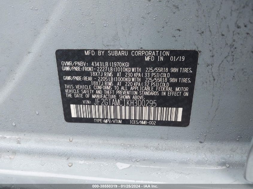 2019 SUBARU CROSSTREK LIMITED - JF2GTAMC1KH300295