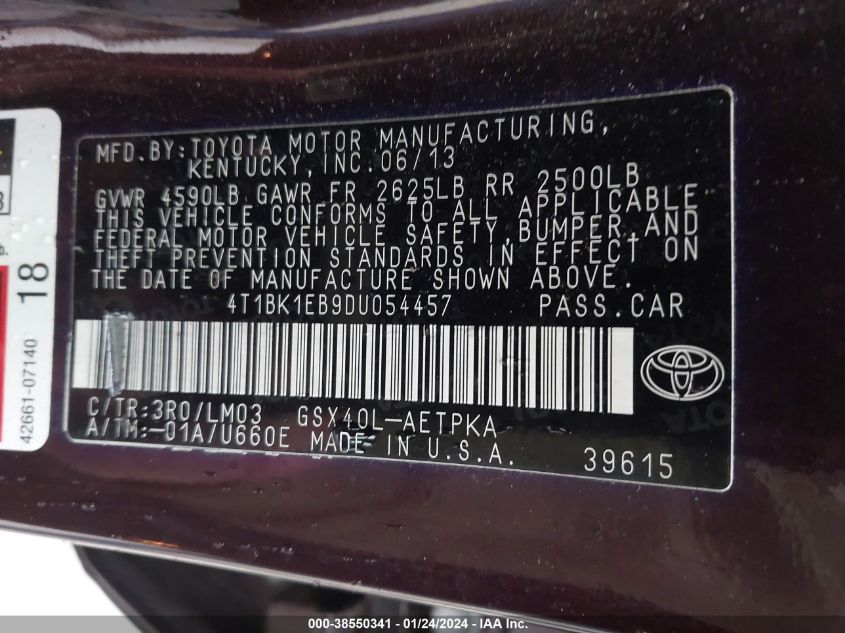 2013 TOYOTA AVALON LIMITED - 4T1BK1EB9DU054457
