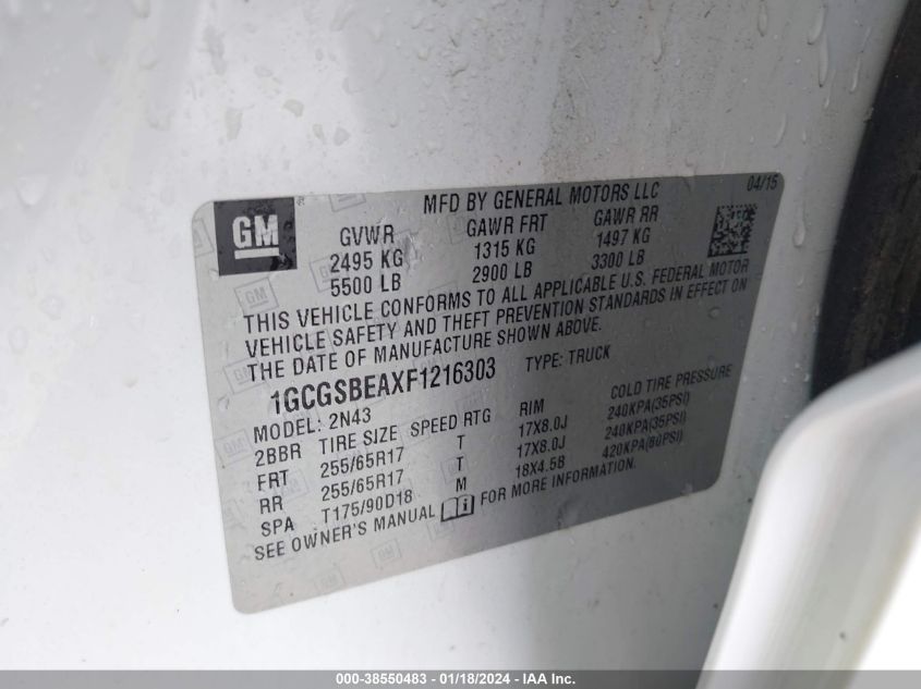 2015 CHEVROLET COLORADO LT - 1GCGSBEAXF1216303