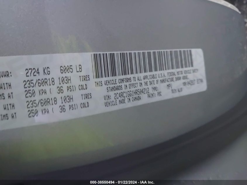 2017 CHRYSLER PACIFICA LIMITED 2C4RC1GG1HR504212