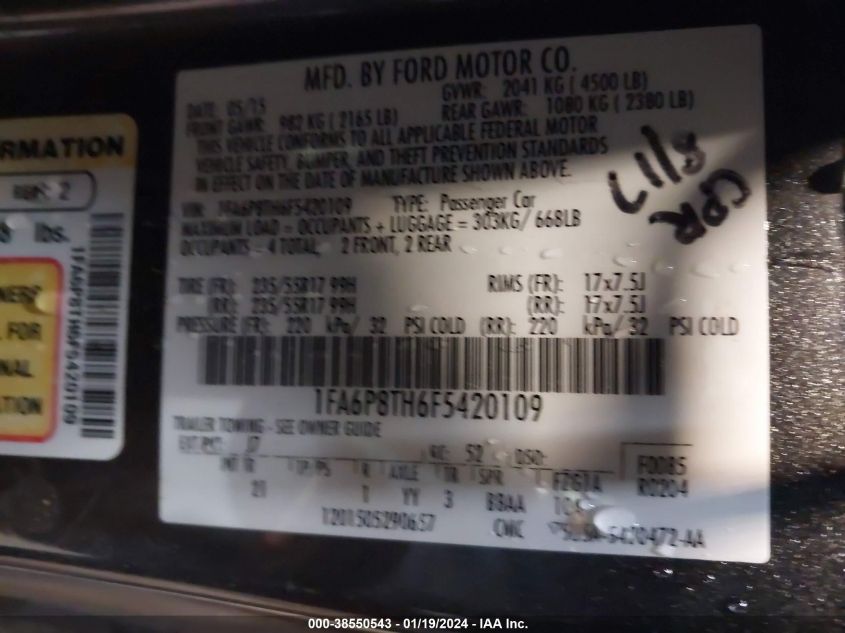 2015 FORD MUSTANG ECOBOOST - 1FA6P8TH6F5420109