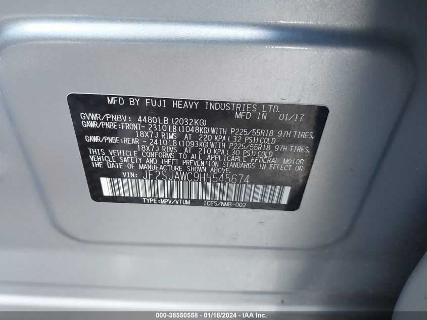 2017 SUBARU FORESTER 2.5I TOURING - JF2SJAWC9HH545674