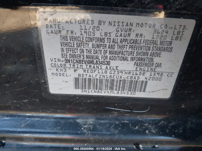 2021 NISSAN VERSA SV - 3N1CN8EV4ML834530