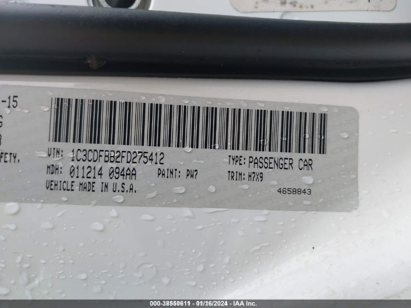 2015 DODGE DART SXT - 1C3CDFBB2FD275412