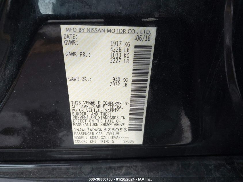 2016 NISSAN ALTIMA 2.5/S/SV/SL/SR - 1N4AL3APXGN373056