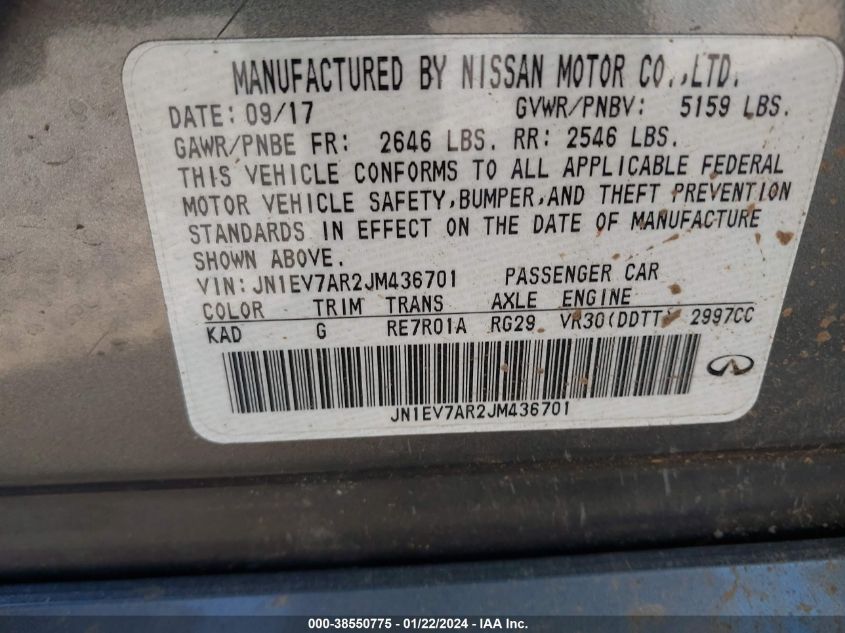 2018 INFINITI Q50 LUXE/SPORT - JN1EV7AR2JM436701
