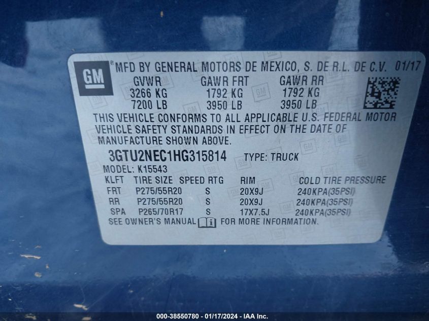 2017 GMC SIERRA 1500 SLT - 3GTU2NEC1HG315814