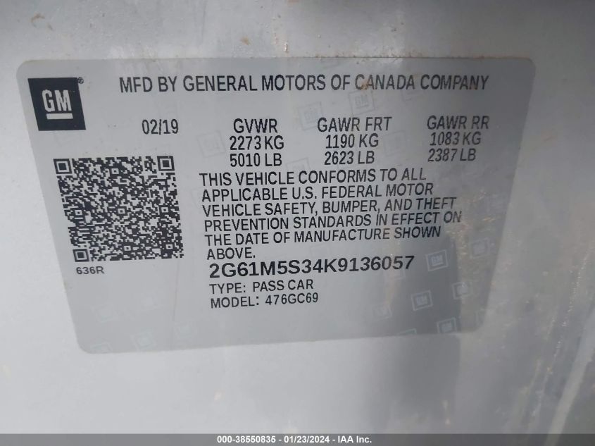 2019 CADILLAC XTS LUXURY - 2G61M5S34K9136057