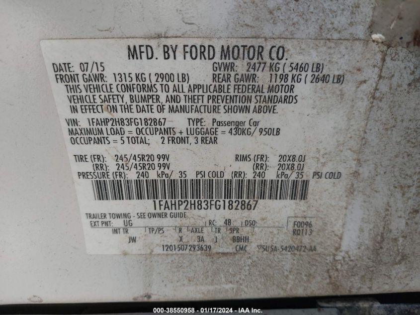 2015 FORD TAURUS SEL - 1FAHP2H83FG182867