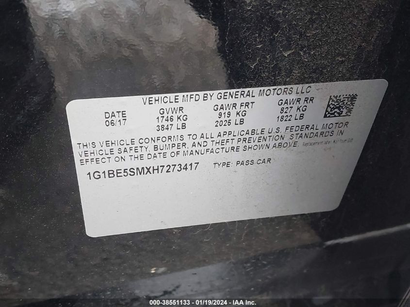 2017 CHEVROLET CRUZE LT AUTO - 1G1BE5SMXH7273417