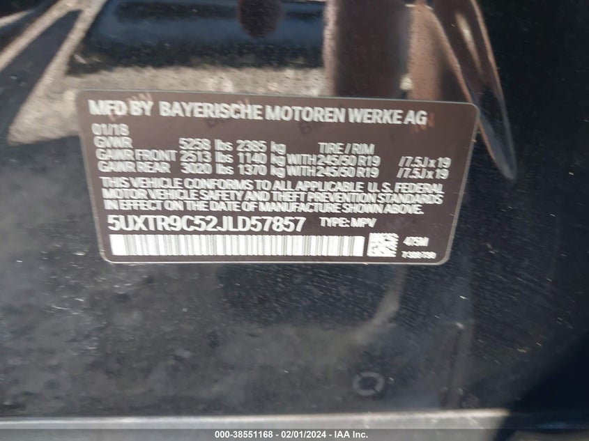 VIN 5UXTR9C52JLD57857 2018 BMW X3 XDRIVE30I