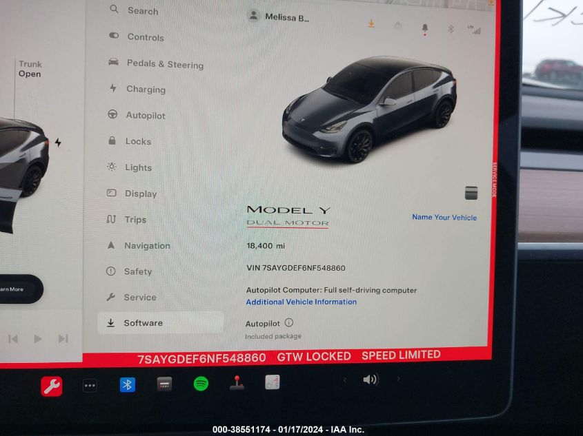 2022 TESLA MODEL Y - 7SAYGDEF6NF548860