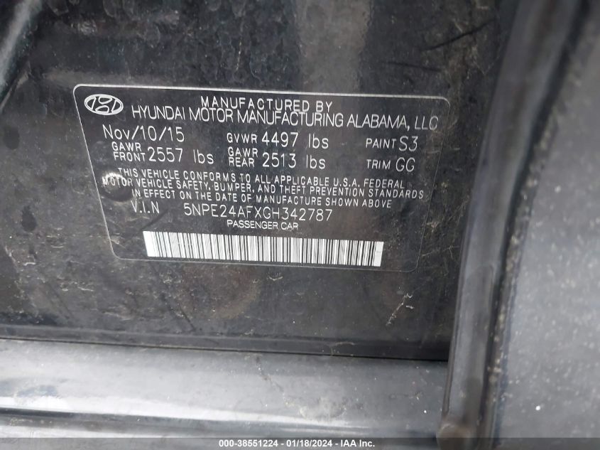 2016 HYUNDAI SONATA SE - 5NPE24AFXGH342787