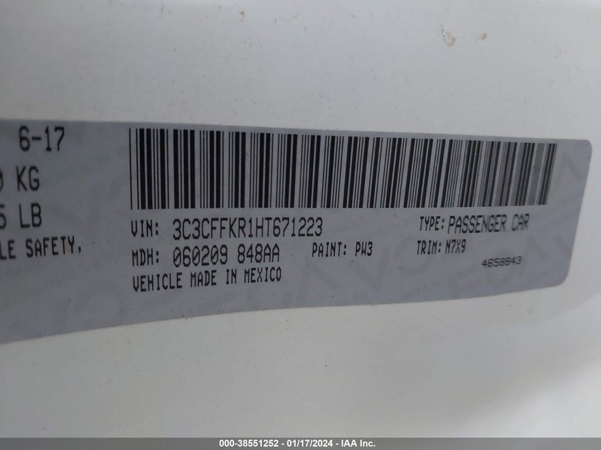 VIN 3C3CFFKR1HT671223 2017 FIAT 500 POP