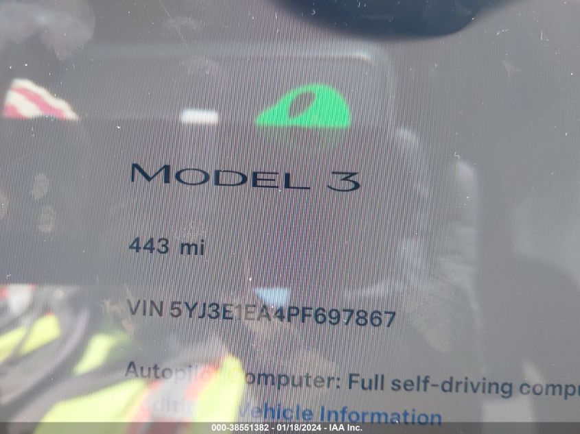 2023 TESLA MODEL 3 REAR-WHEEL DRIVE - 5YJ3E1EA4PF697867
