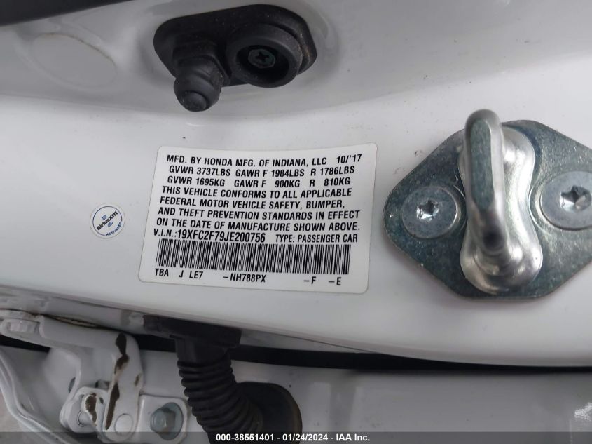2018 HONDA CIVIC EX - 19XFC2F79JE200756
