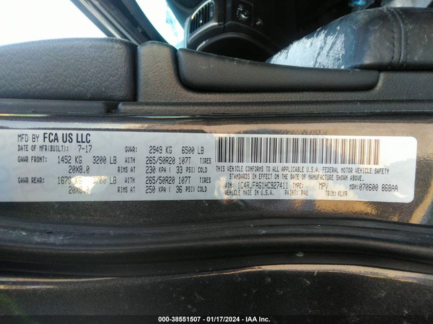 2017 JEEP GRAND CHEROKEE ALTITUDE 4X4 - 1C4RJFAG1HC927411