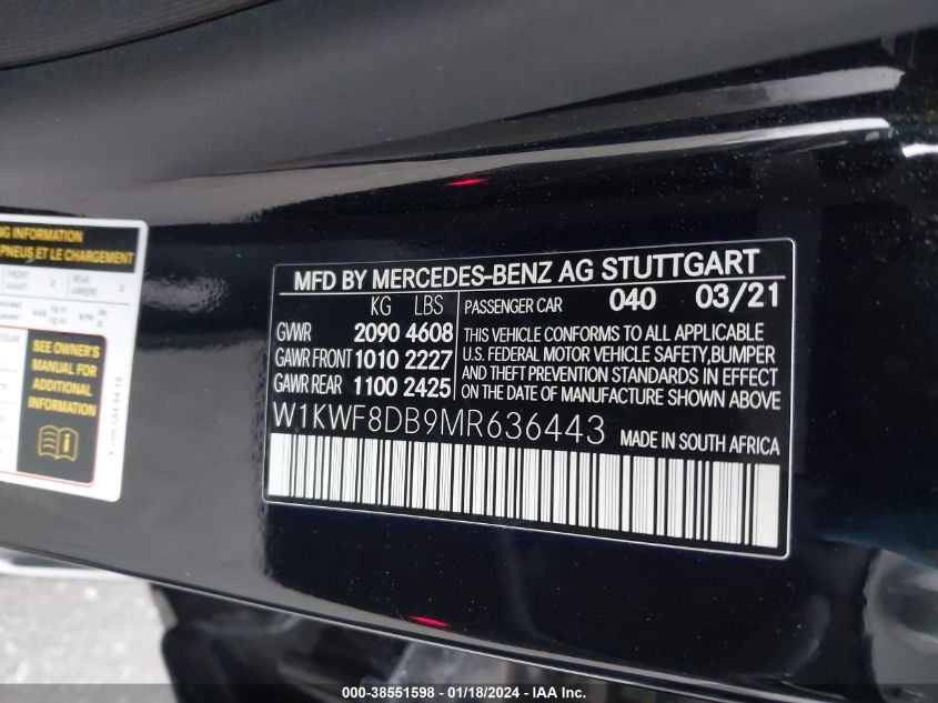 2021 MERCEDES-BENZ C 300 SEDAN - W1KWF8DB9MR636443