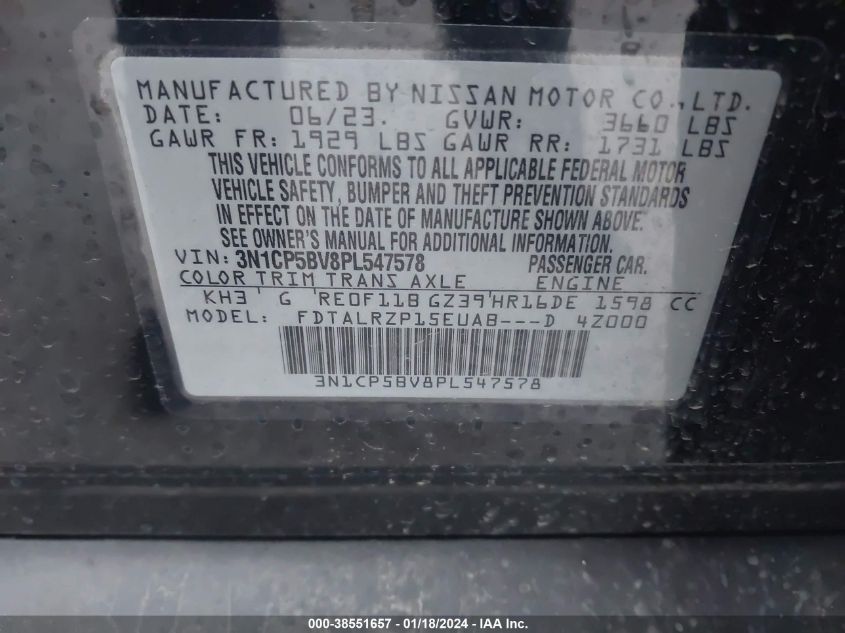 2023 NISSAN KICKS S XTRONIC CVT - 3N1CP5BV8PL547578