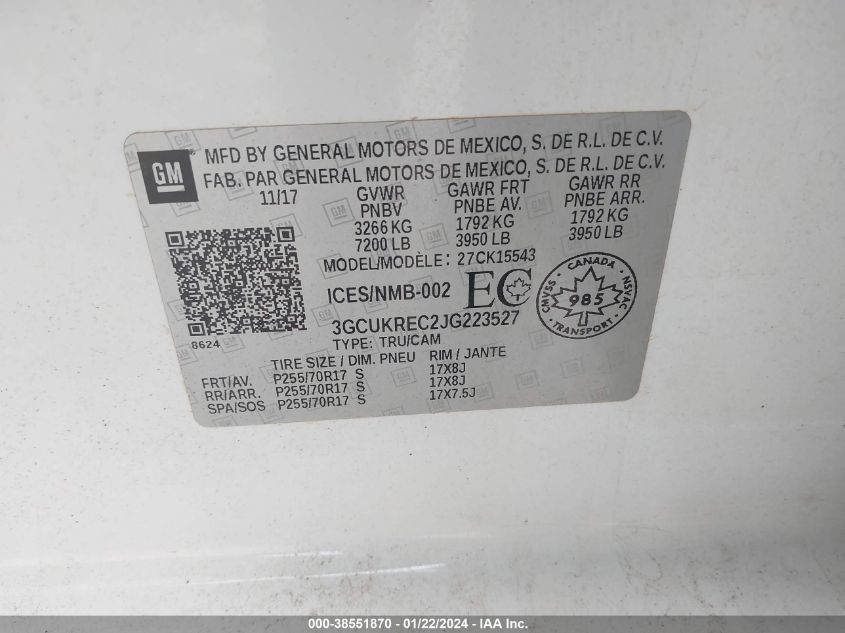 2018 CHEVROLET SILVERADO 1500 K1500 LT - 3GCUKREC2JG223527