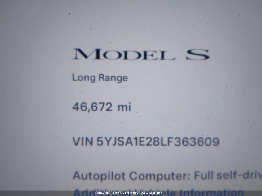 2020 TESLA MODEL S LONG RANGE DUAL MOTOR ALL-WHEEL DRIVE/LONG RANGE PLUS DUAL MOTOR ALL-WHEEL DRIVE - 5YJSA1E28LF363609