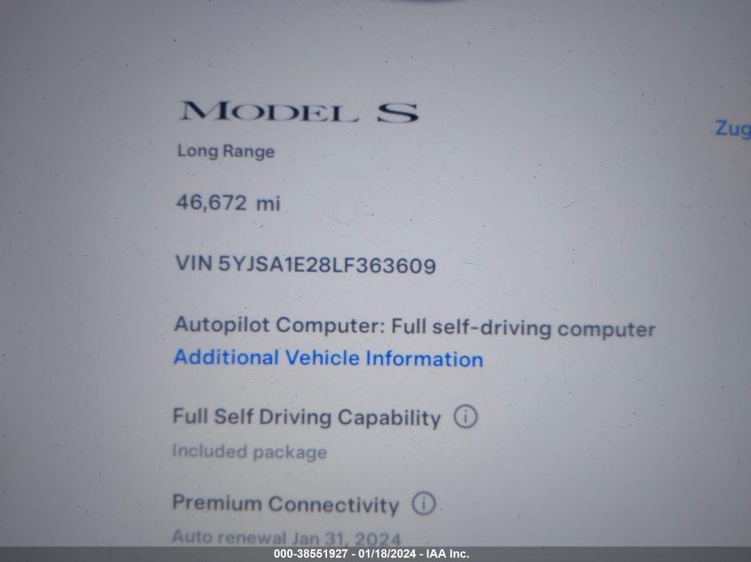 2020 TESLA MODEL S LONG RANGE DUAL MOTOR ALL-WHEEL DRIVE/LONG RANGE PLUS DUAL MOTOR ALL-WHEEL DRIVE - 5YJSA1E28LF363609