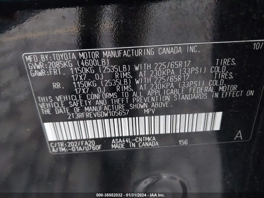 2013 TOYOTA RAV4 XLE - 2T3RFREV6DW105657