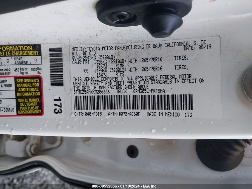 2019 TOYOTA TACOMA DOUBLE CAB/SR/SR5/TRD SPO - 3TMCZ5ANXKM286336