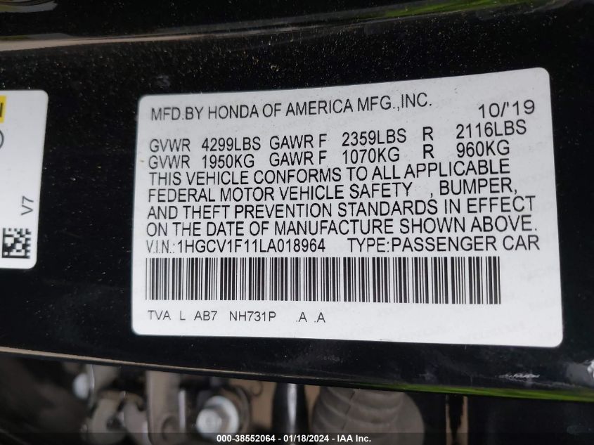 2020 HONDA ACCORD LX - 1HGCV1F11LA018964