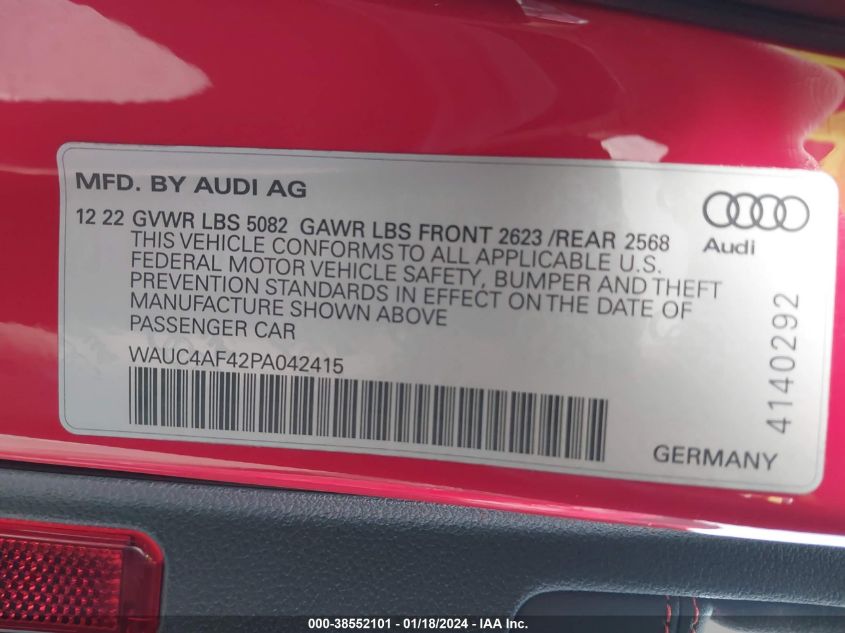 2023 AUDI S4 PRESTIGE TFSI QUATTRO TIPTRONIC - WAUC4AF42PA042415