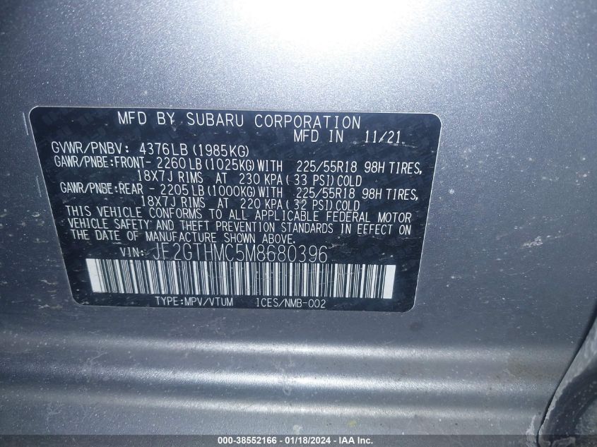 2021 SUBARU CROSSTREK LIMITED - JF2GTHMC5M8680396