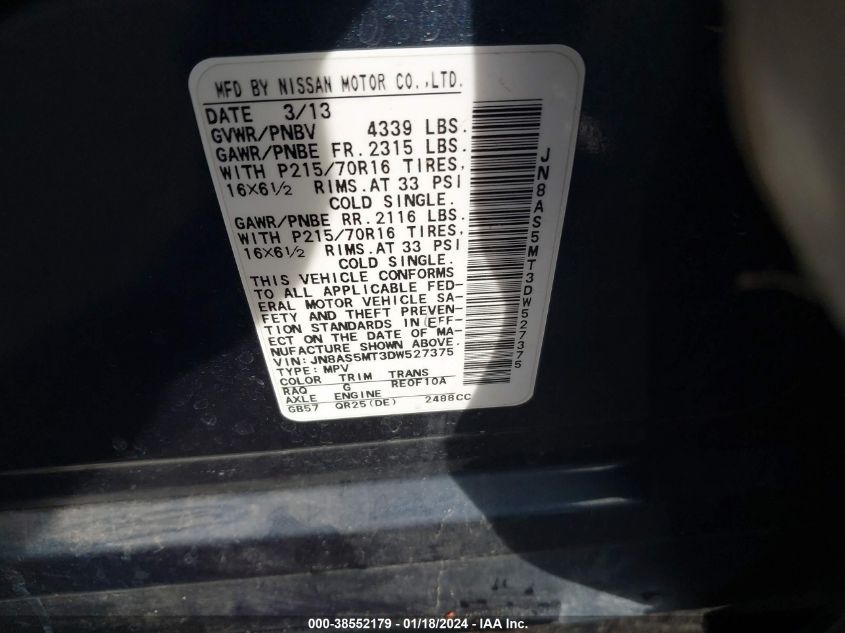 2013 NISSAN ROGUE S - JN8AS5MT3DW527375
