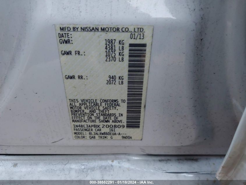 2013 NISSAN ALTIMA 3.5S/3.5SV/3.5SL - 1N4BL3AP8DC200809