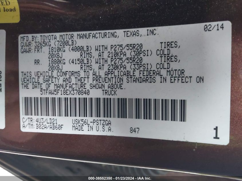 2014 TOYOTA TUNDRA 1794 5.7L V8 - 5TFAW5F18EX370840